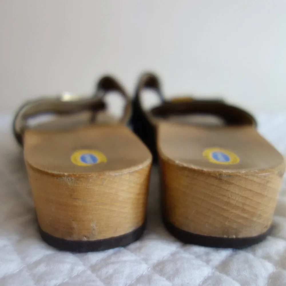 Vtg DR SCHOLLS Original Made in Italy Wood Sandals w/ toe loop – Sz 7? - Picture 5 of 7